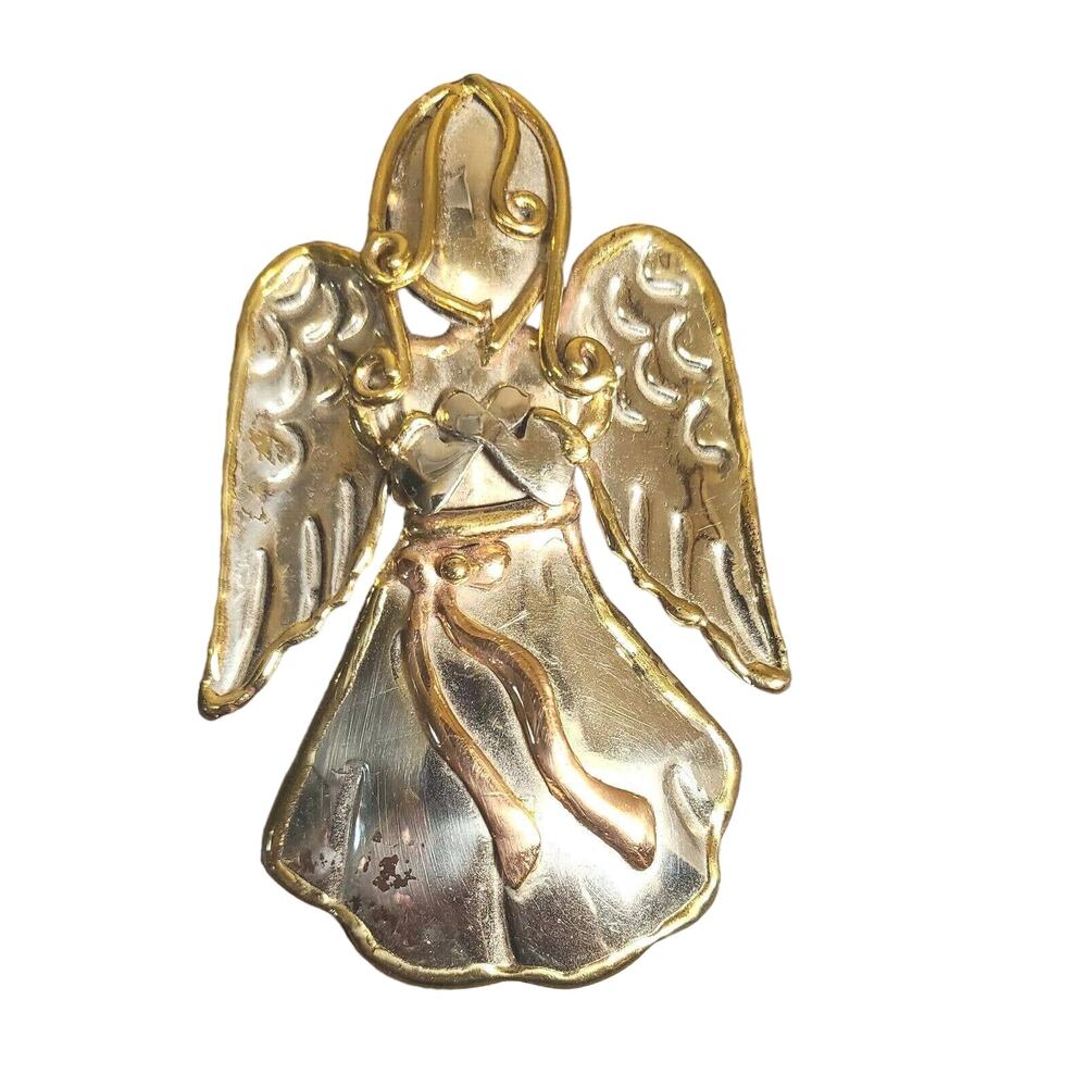 Art to Wear Angel Brooch Pin Pendant Large 3.5"x2.5" Metal Handmade Signed SJ